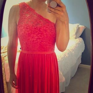 David’s Bridal one shoulder lace bridesmaid dress